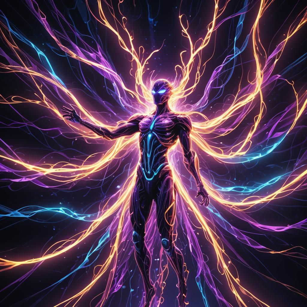 Luminescent Creature Glides Through Neon Mist