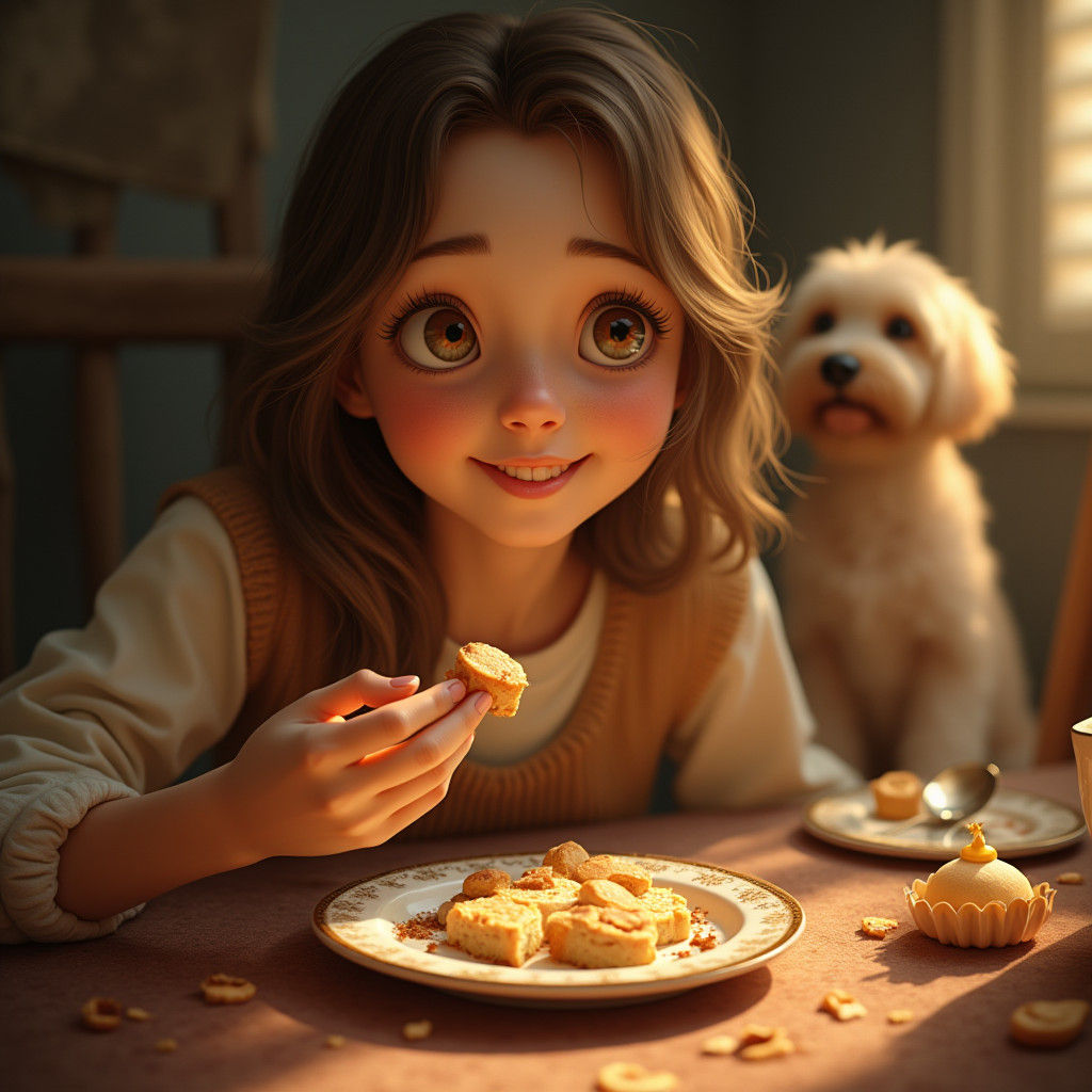 Loving Woman Offers Treat in Storybook Portrait