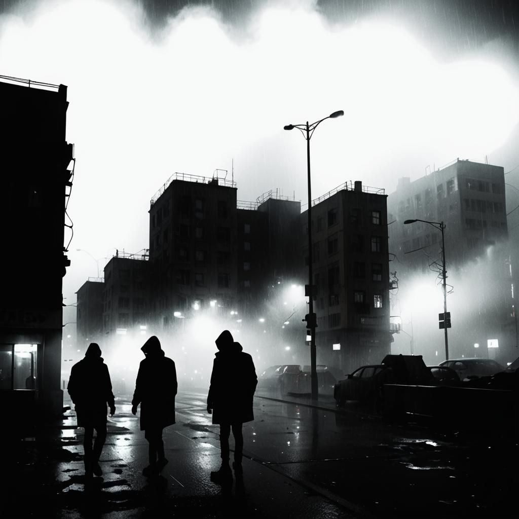 Urban Scene with Intense Yellow Neon Light