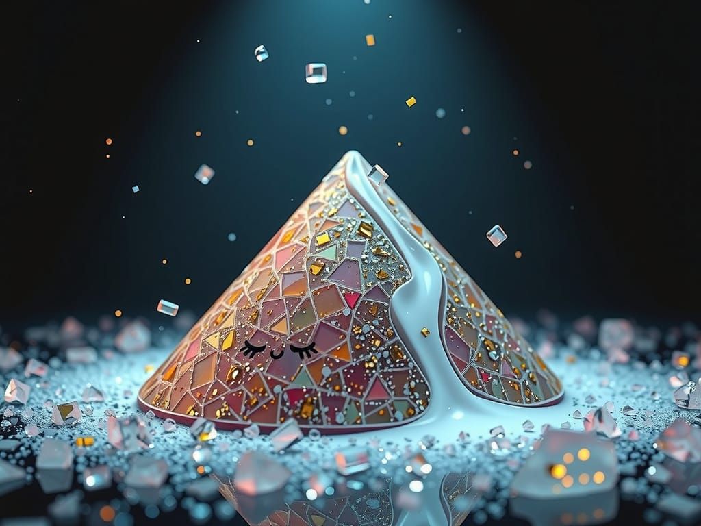 Ethereal Glass Cone with Gold Flakes in Golden Hour Light