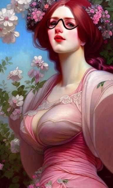 Voluptuous Woman with Pink Hair, Digital Art Portrait