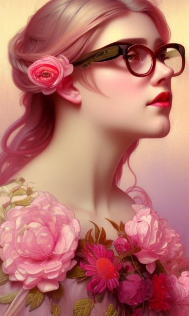 Voluptuous Woman with Pink Hair in Embroidered Dress