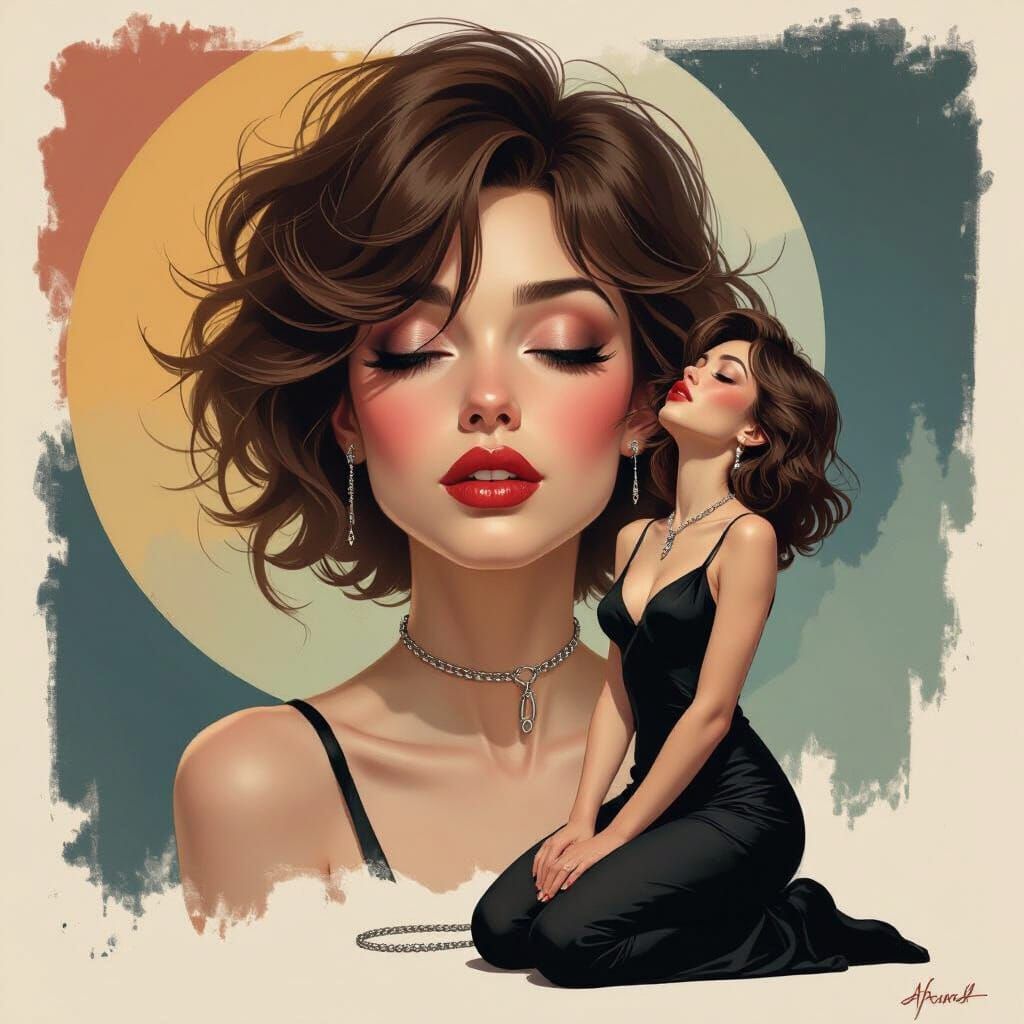 Dreamlike Caricature of Woman in Trance