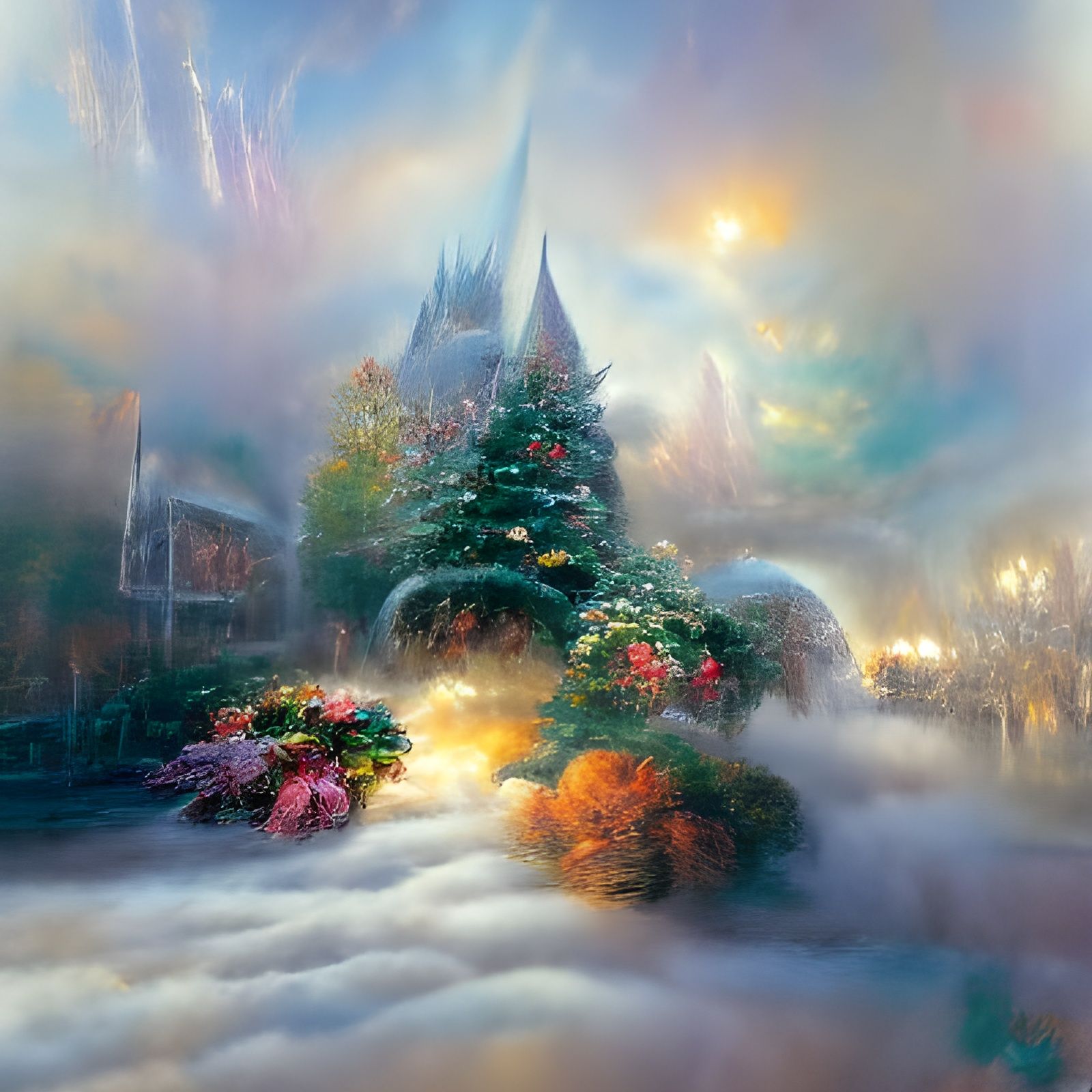 Ethereal Christmas Fantasy in Thomas Kinkade Style