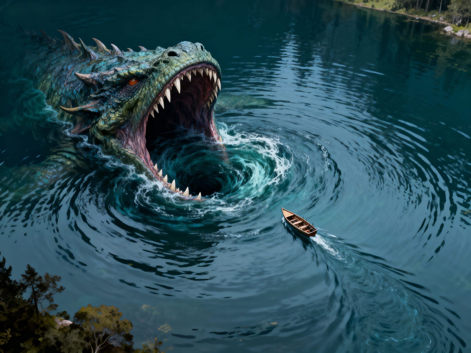 Bird's Eye View Of Monster's Whirlpool Mouth In Lake