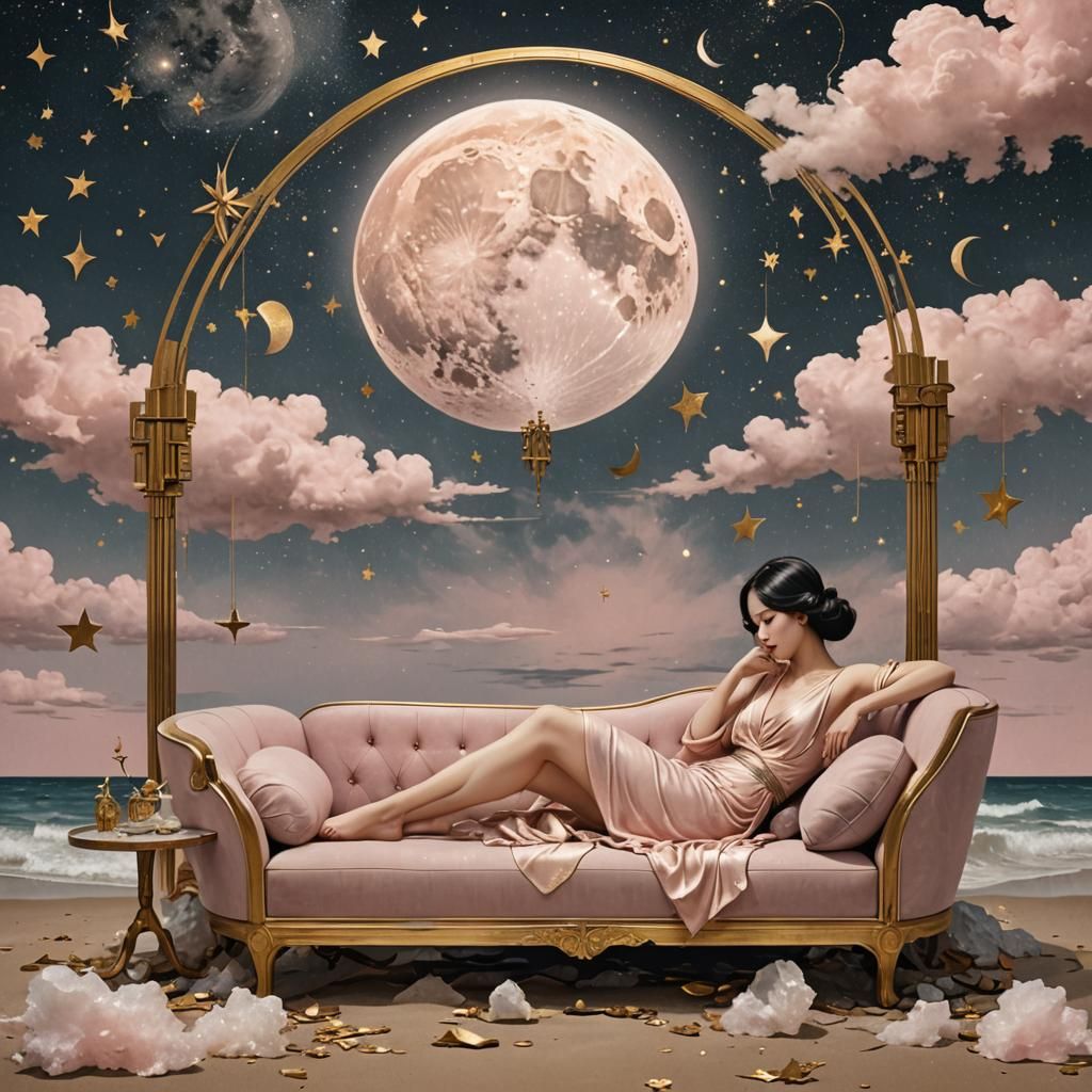 Art deco surreal evening beachside