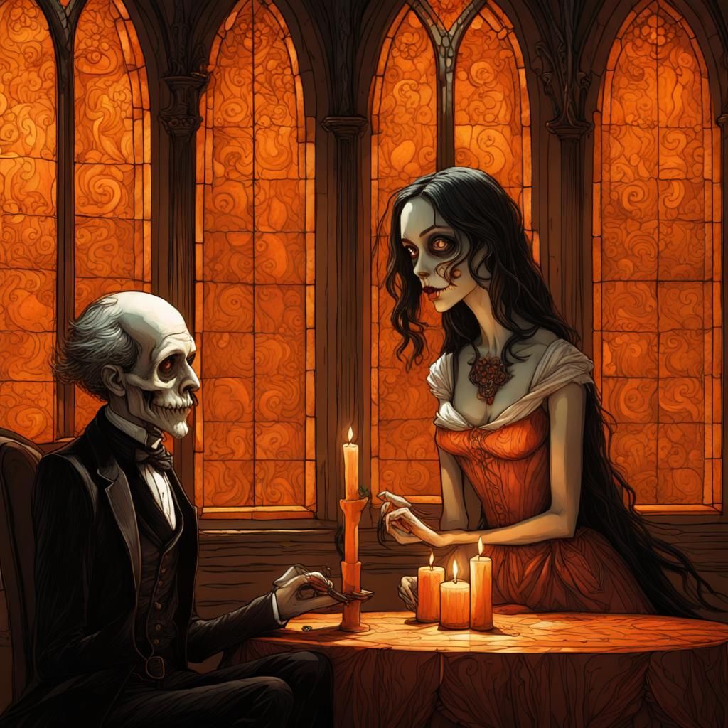 Death and a Woman in an Ornate Room