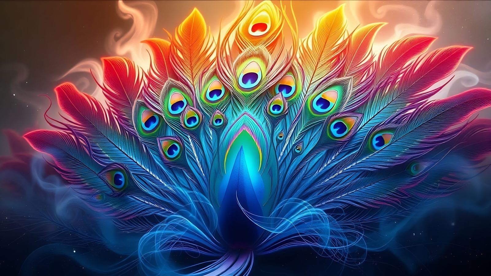 Surreal Dreamscape with Intricate Peacock Feathers