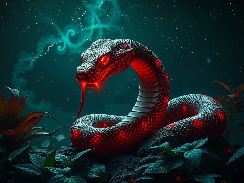Surreal Snake Embodies Zodiac Mysticism in Starry Space