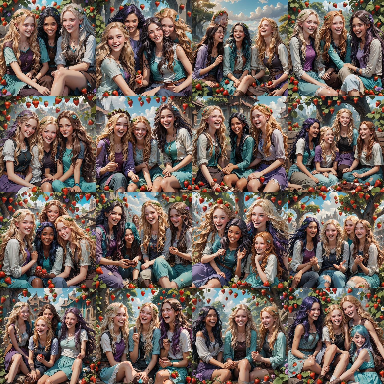 Four Laughing Teenage Girls: Fantasy Concept Art