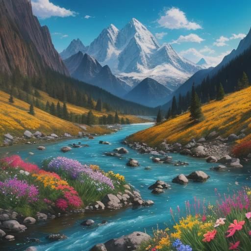 Hyperrealistic Mountain River Landscape in 8K