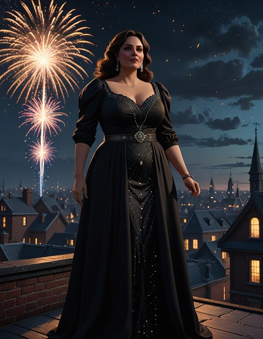 A Curvy Victorian Beauty Watches the New Year's Fireworks in...
