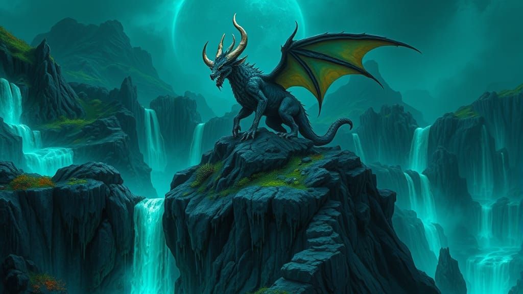 Mythical Beast in Vibrant Dark Fantasy Realm
