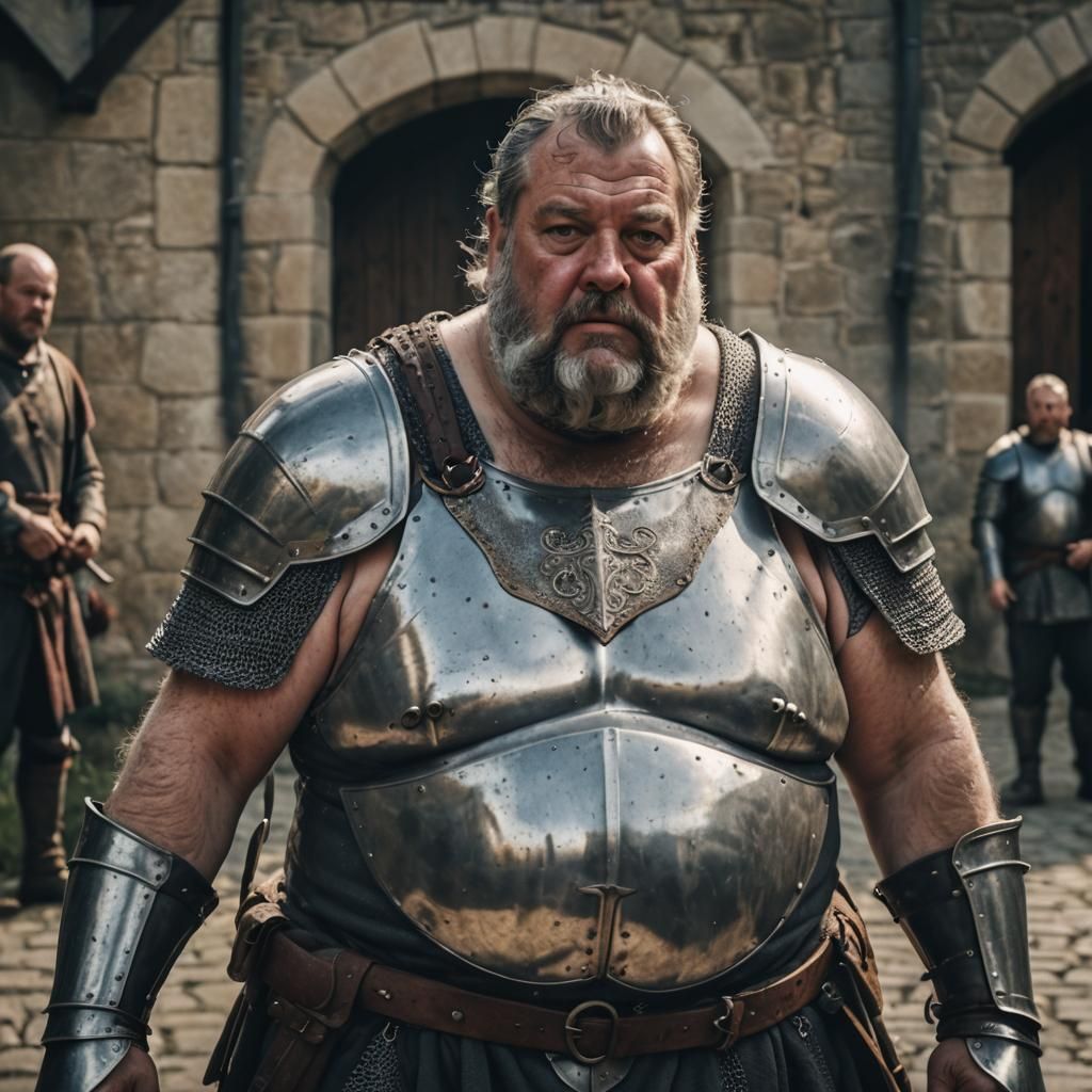 Hyperrealistic Mature Knight: Cinematic Film Still