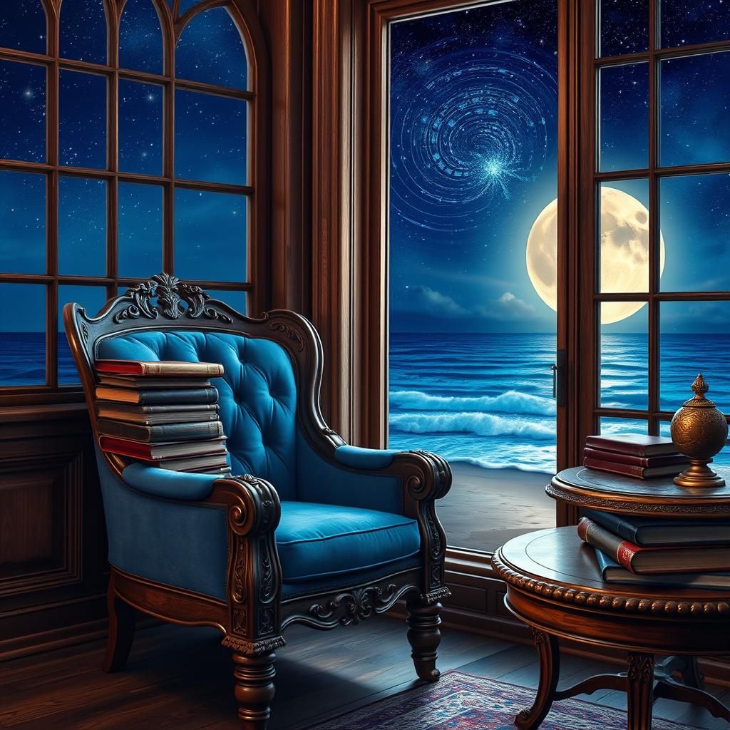 Elegant Chair Overlooking Moonlit Astral Sea