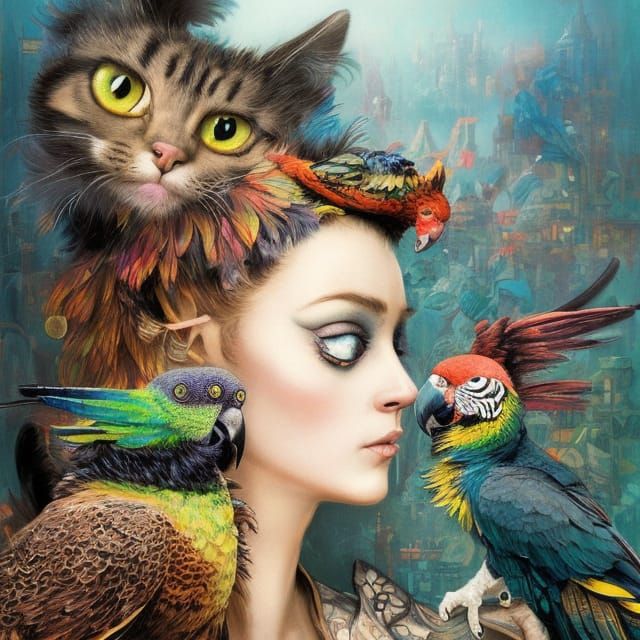 Portrait with parrots
