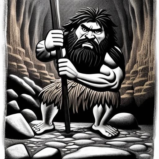 Intricate Caveman Character Inside Cave