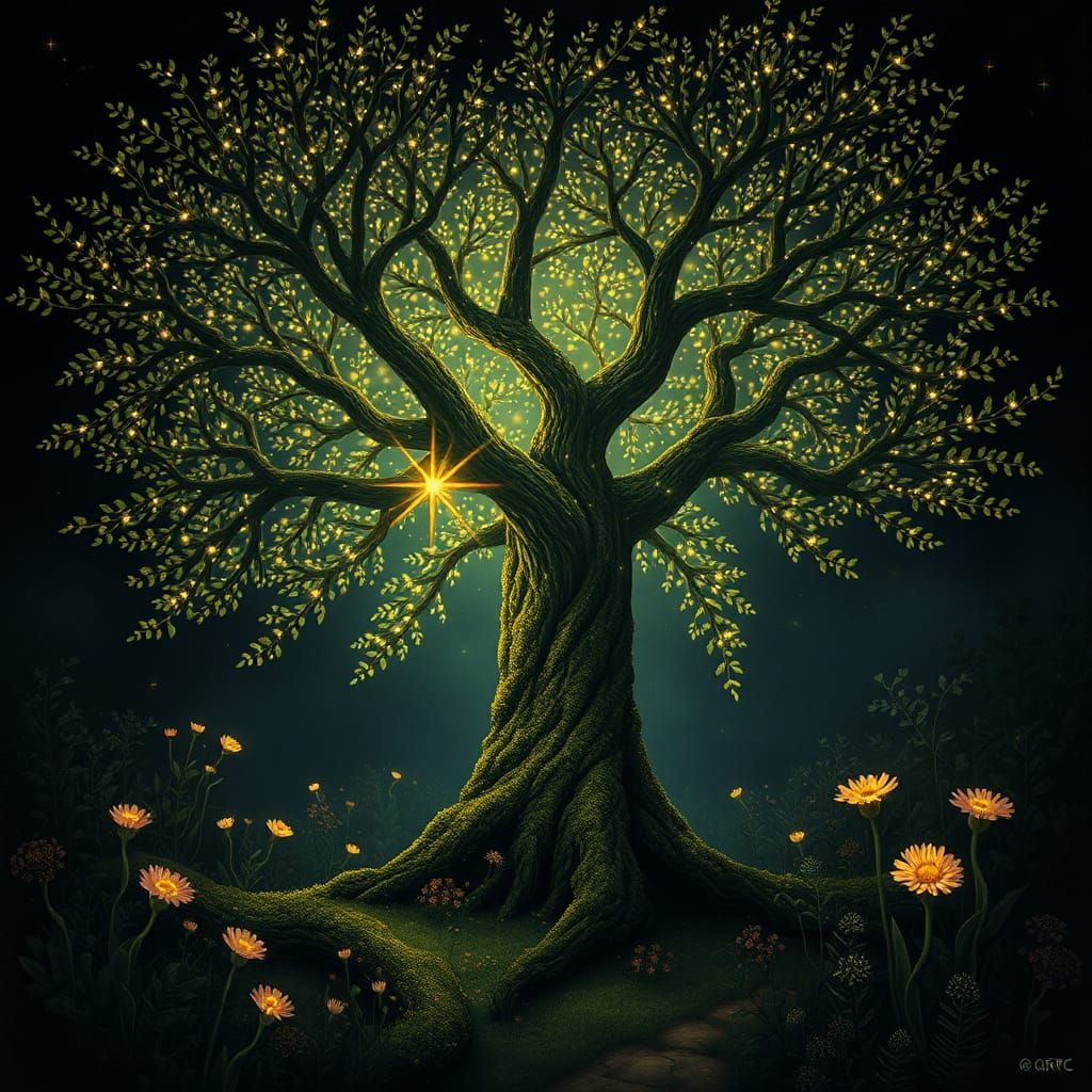 Glowing Tree of Life in Botanical Garden