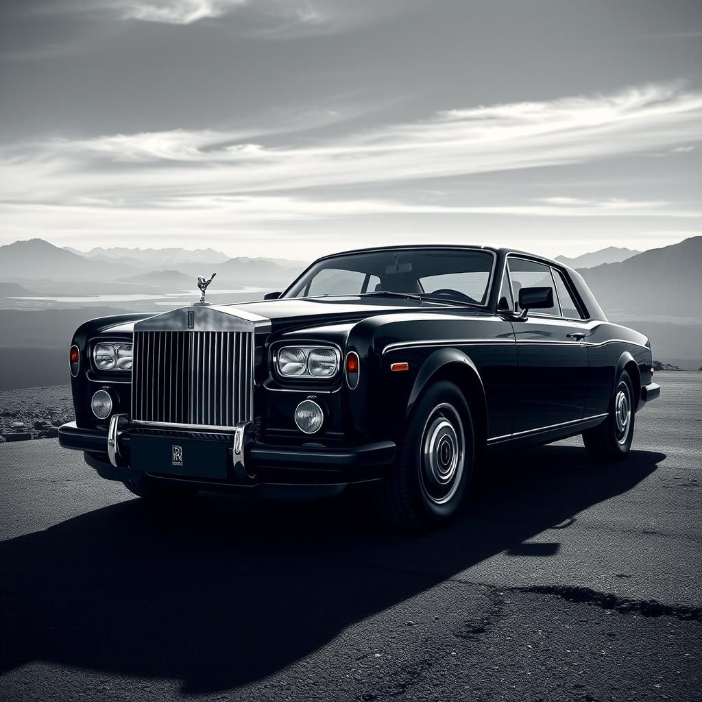 Rolls-Royce in Monochromatic Glitch Art Landscape