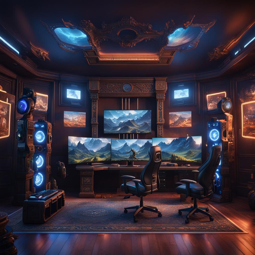 Extremely High-End Gaming Setup in Detailed Digital Art