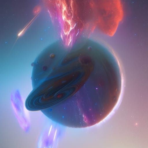 Nebula Landscape with Planets and Mountains