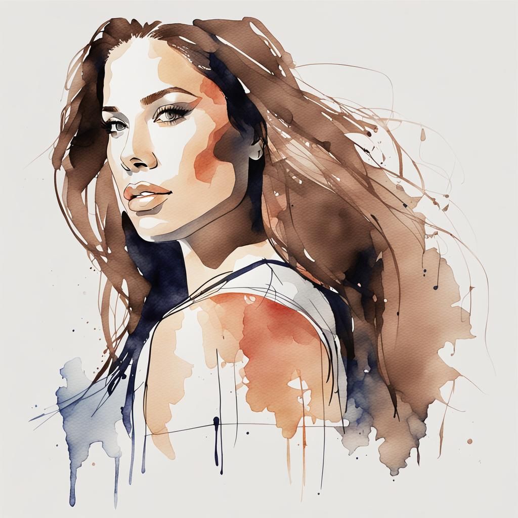 Minimalist Watercolor Sketch of Ashley Graham