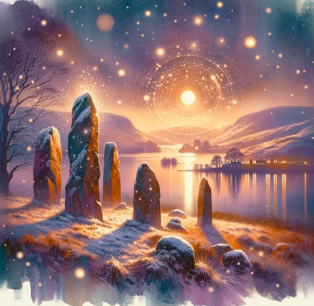 Impressionist Watercolour of Stone Circle at Dusk