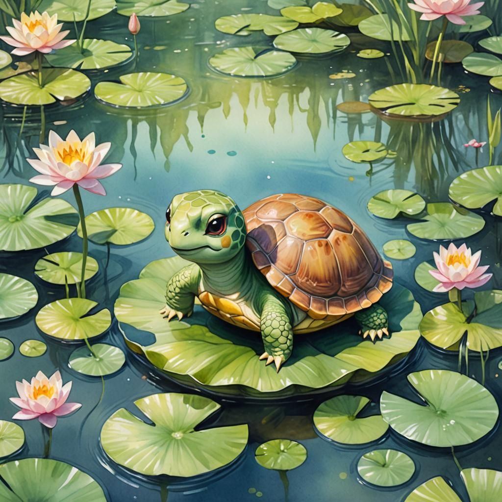 Chibi Turtle Pikachu in Watercolor Illustration