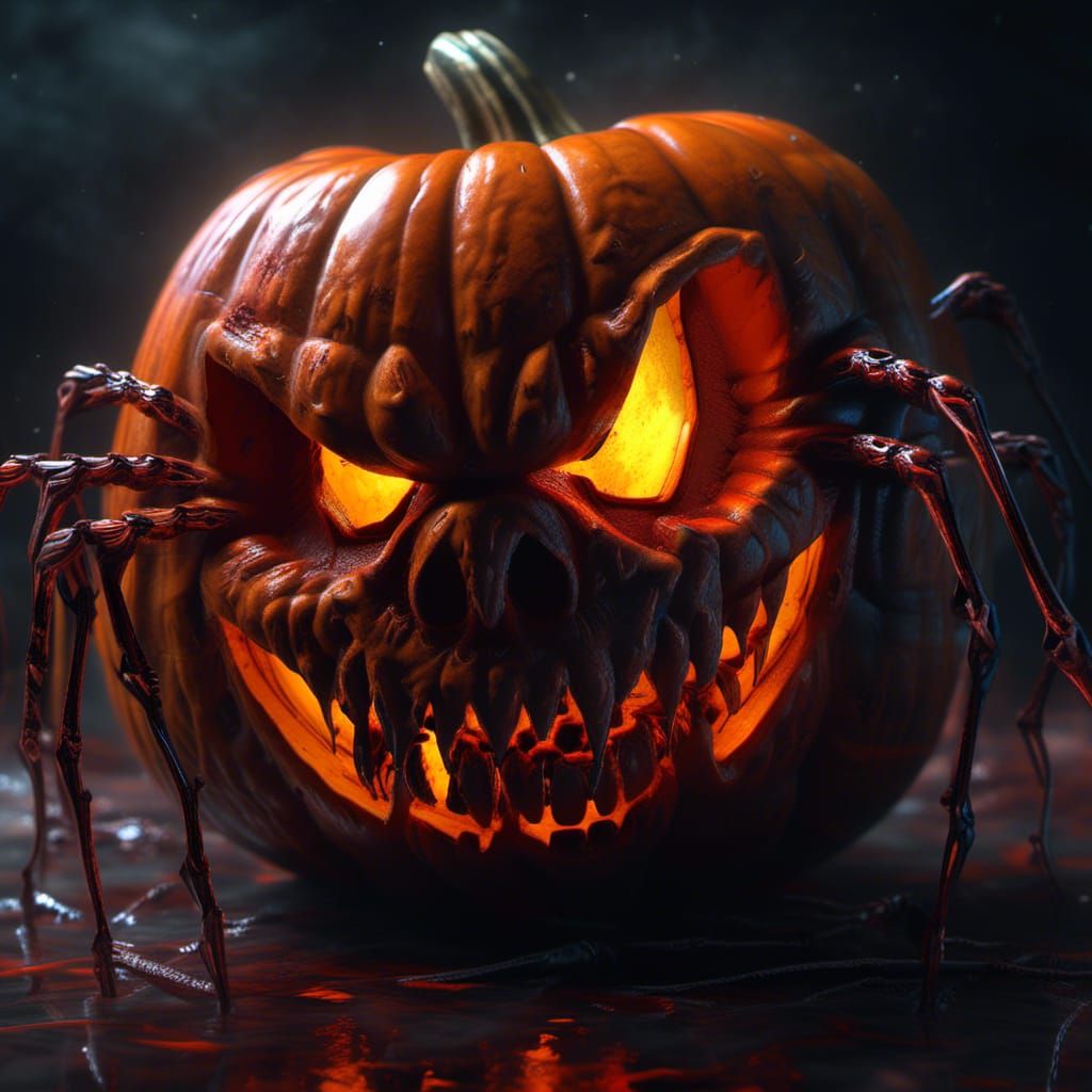 Terrifying Jack-O-Lantern with Undead Aura in Surrealist Art