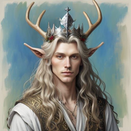 Fairy King of Avalon with Crown of Antlers in Vibrant Expres...