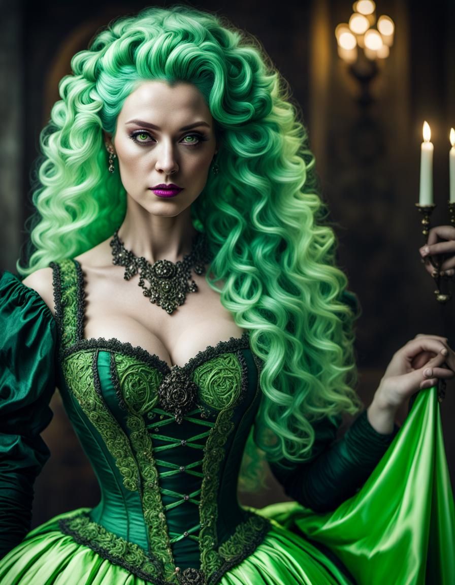 Green-Haired Woman in 15th Century Gown