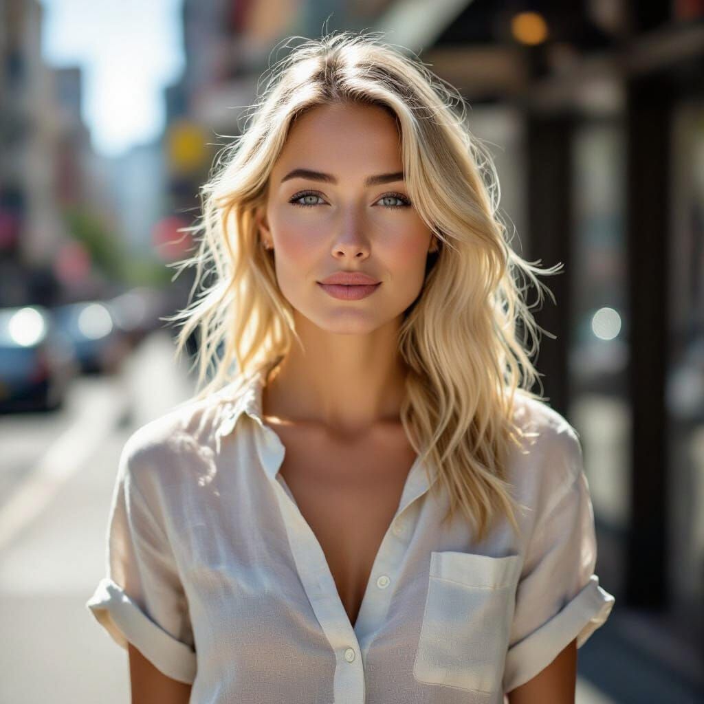 Photorealistic Australian Woman Outdoors in Soft Sunlight