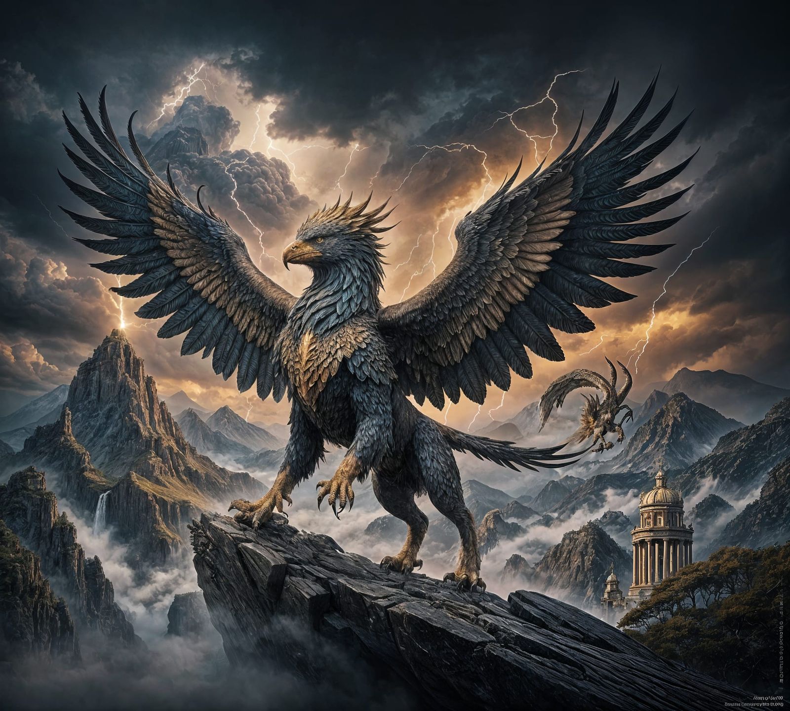 Majestic Griffin Soars Through Stormy Skies in Epic Fantasy ...