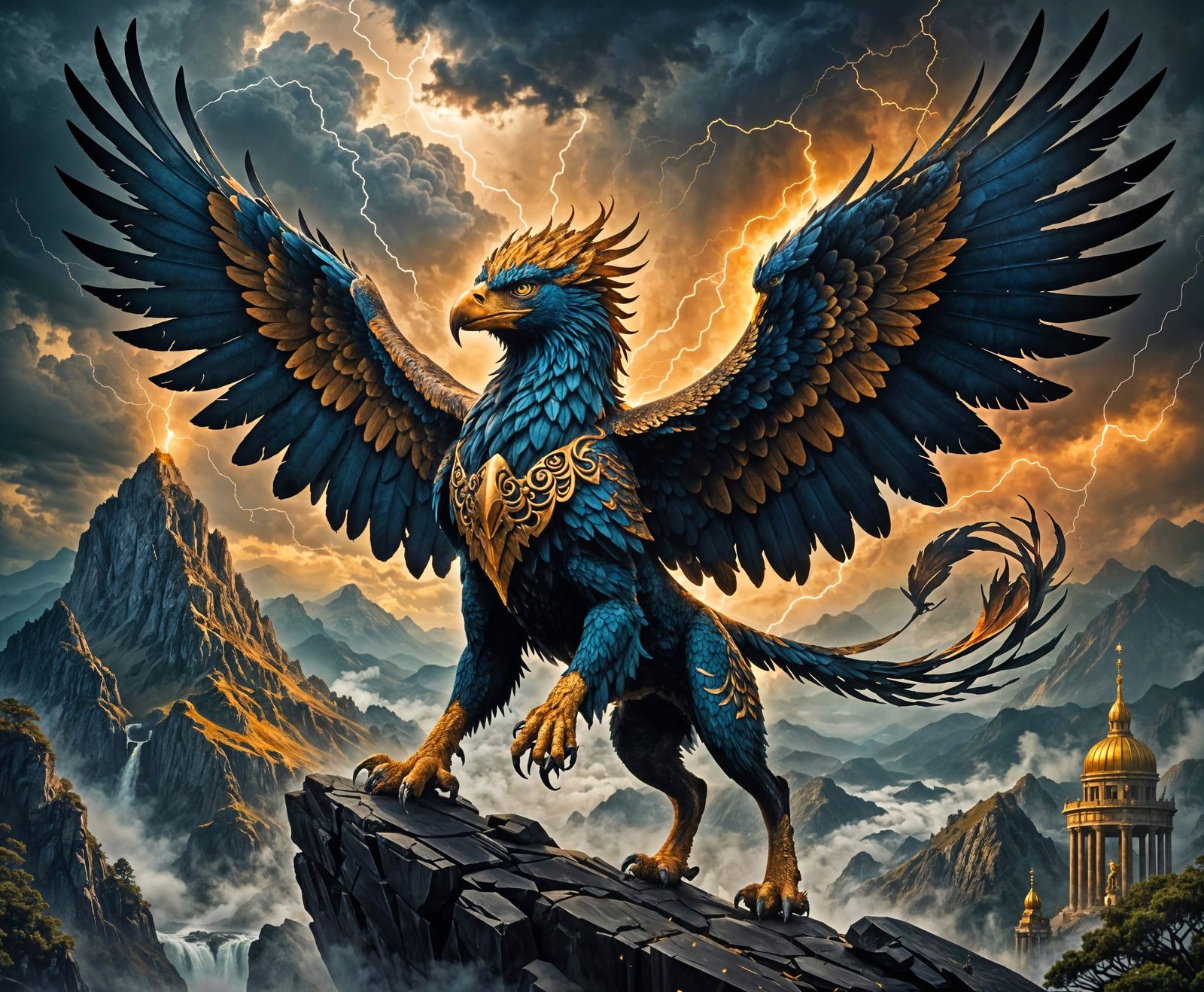 Epic Storm Griffin Soars Through Ancient Skies