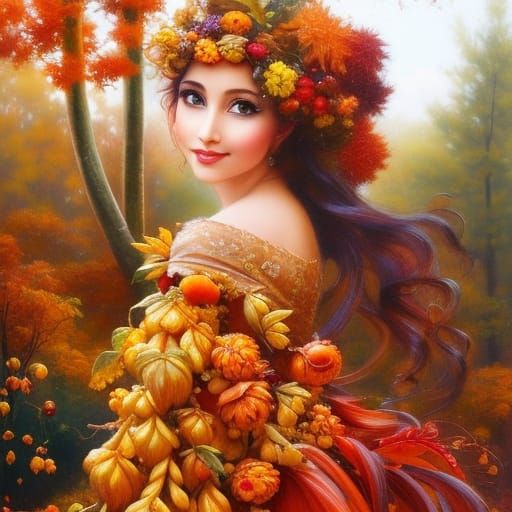 Graceful Autumn Fairy in Watercolor Fairycore Style