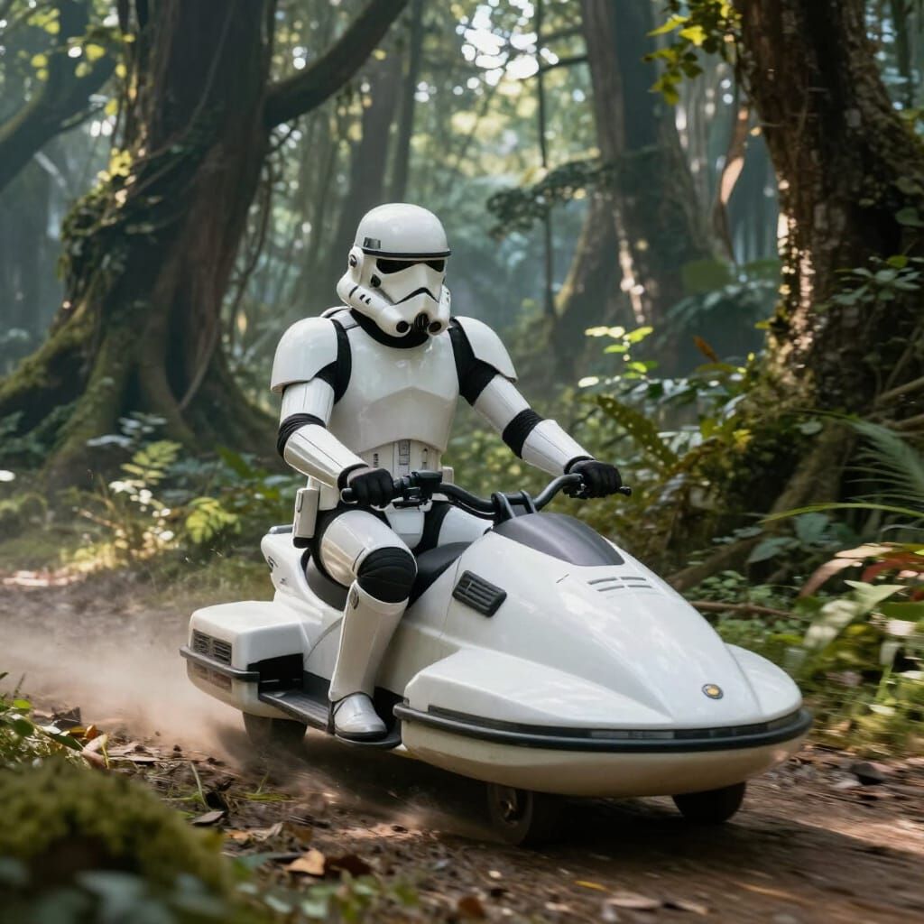 Scout Trooper on Speeder Bike in Alien Forest