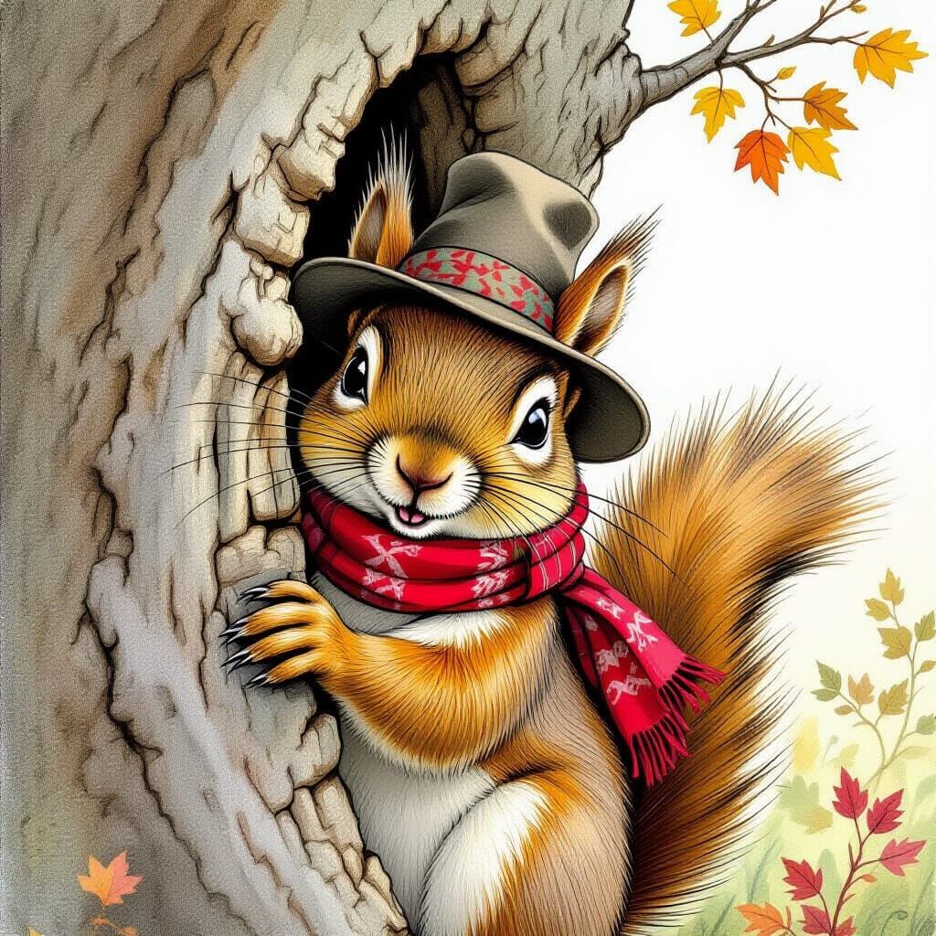 Mischievous Squirrel in Beatrix Potter Style