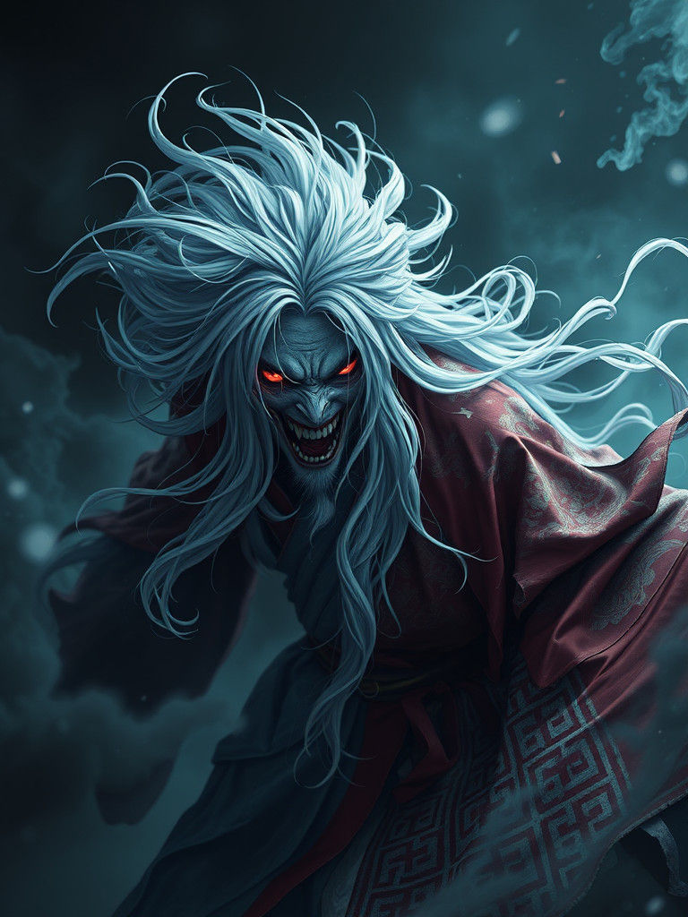 Fierce Anime Ghost in 3D, Hyperrealistic 8K