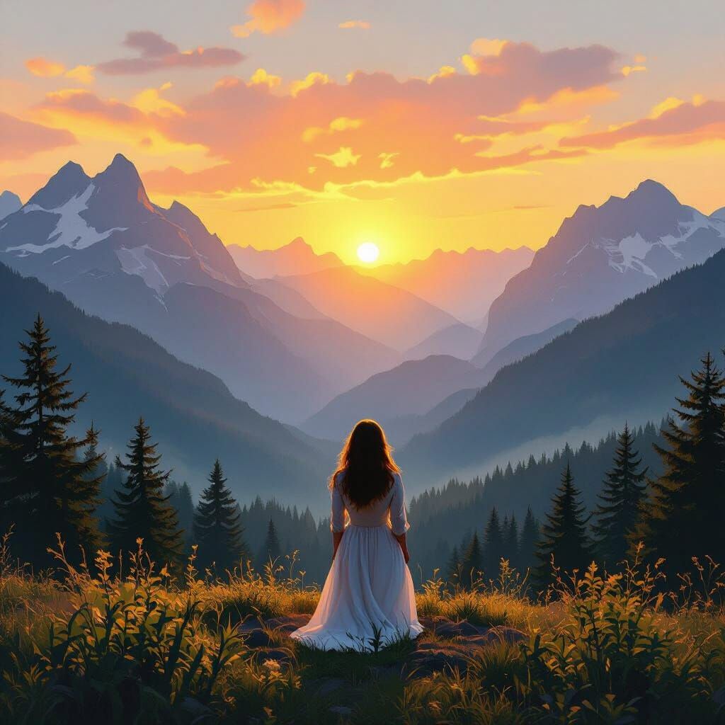 Serene Mountain Sunset with Forest in Rich Colors