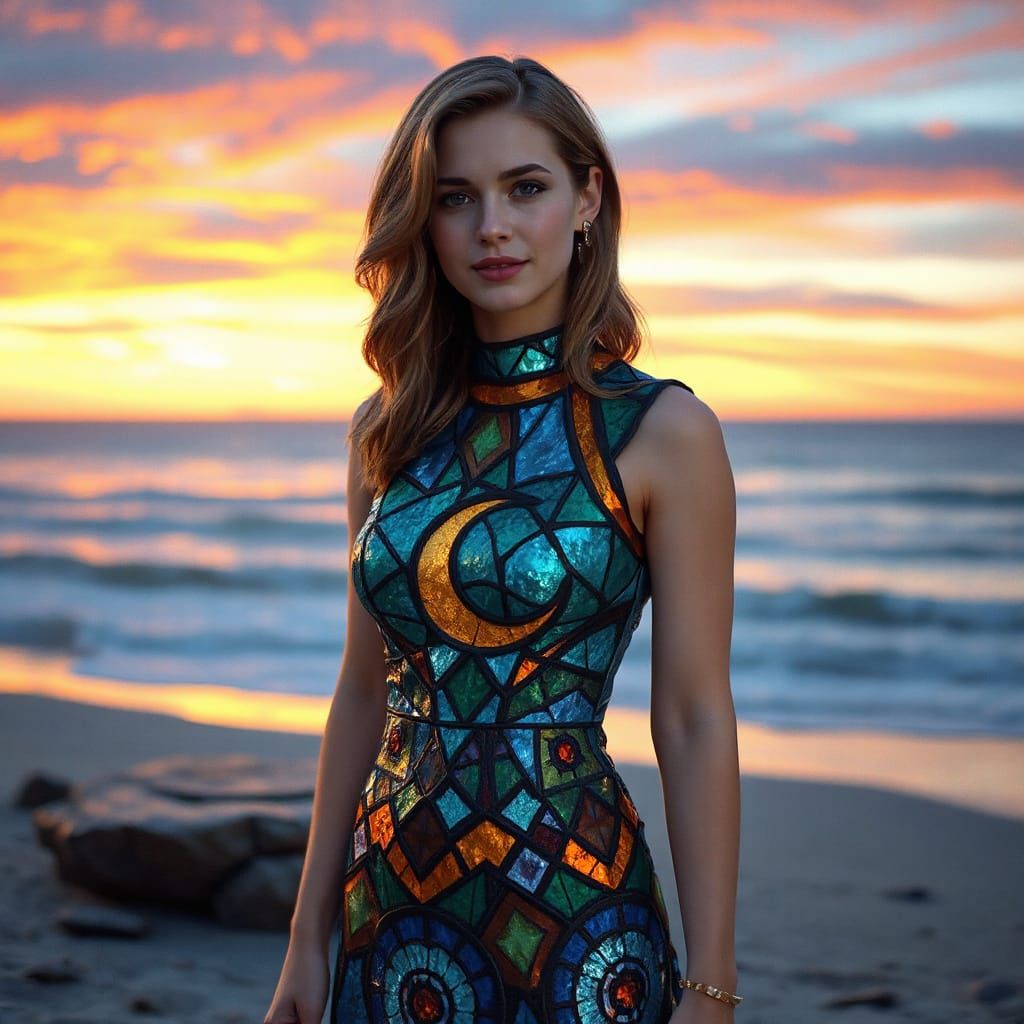 Jennifer Lawrence in Stained Glass Dress at Twilight Beach