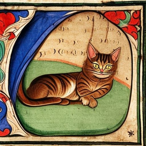 Cat Nap on Illuminated Medieval Manuscript Page