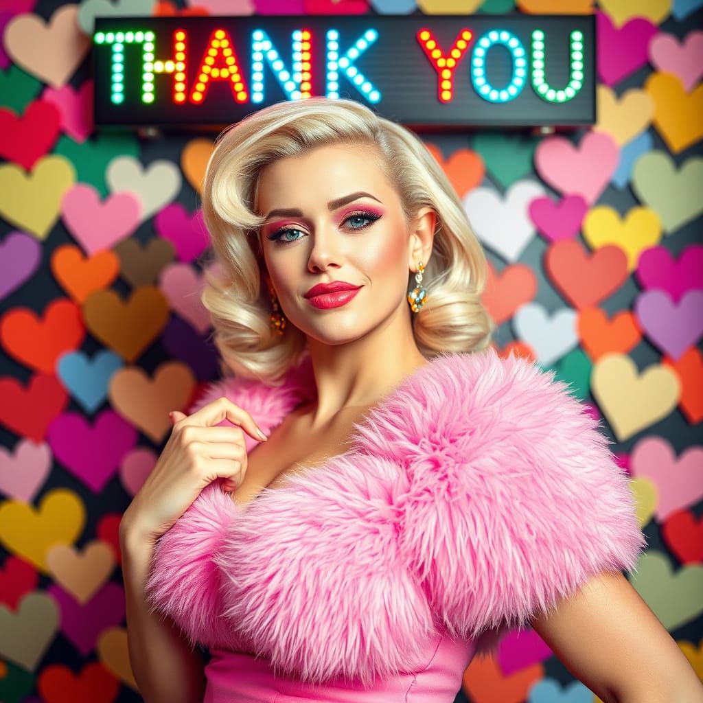 Retro Pin-Up Thank You with Blonde in Pink