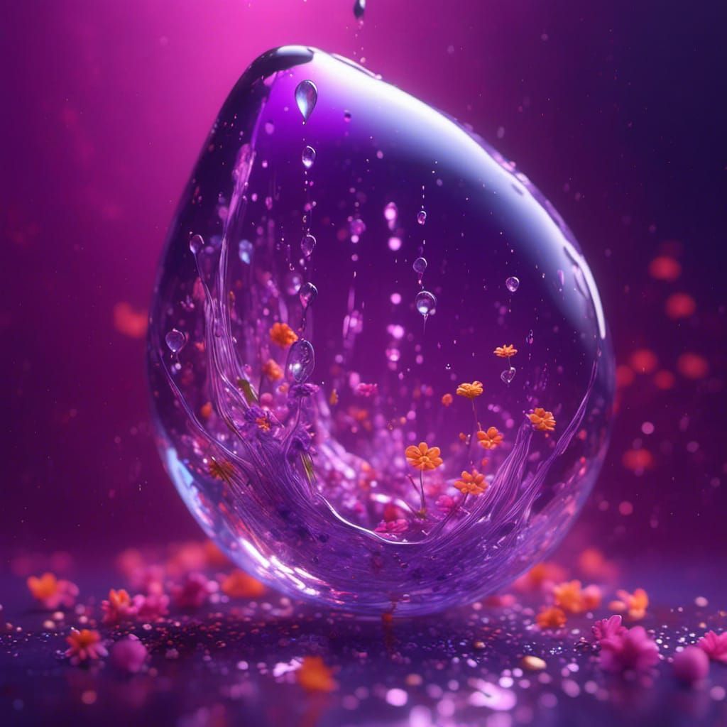 Magic Purple Water Drop with Flowers