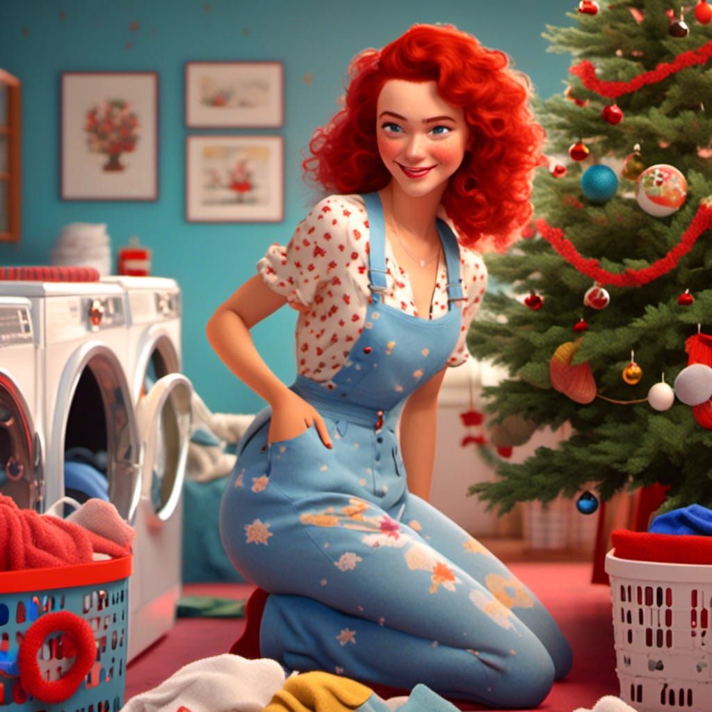 Redhead Woman Doing Laundry in Pinup Style