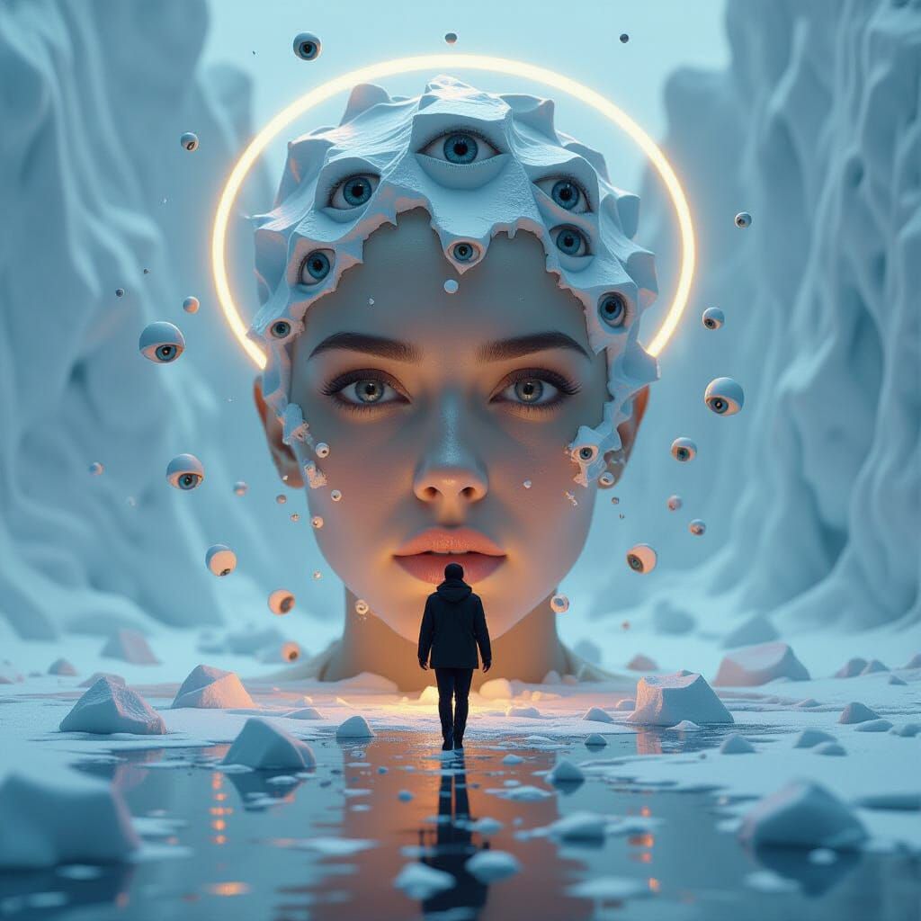 Surreal Portrait with Eye Fragments as Halos