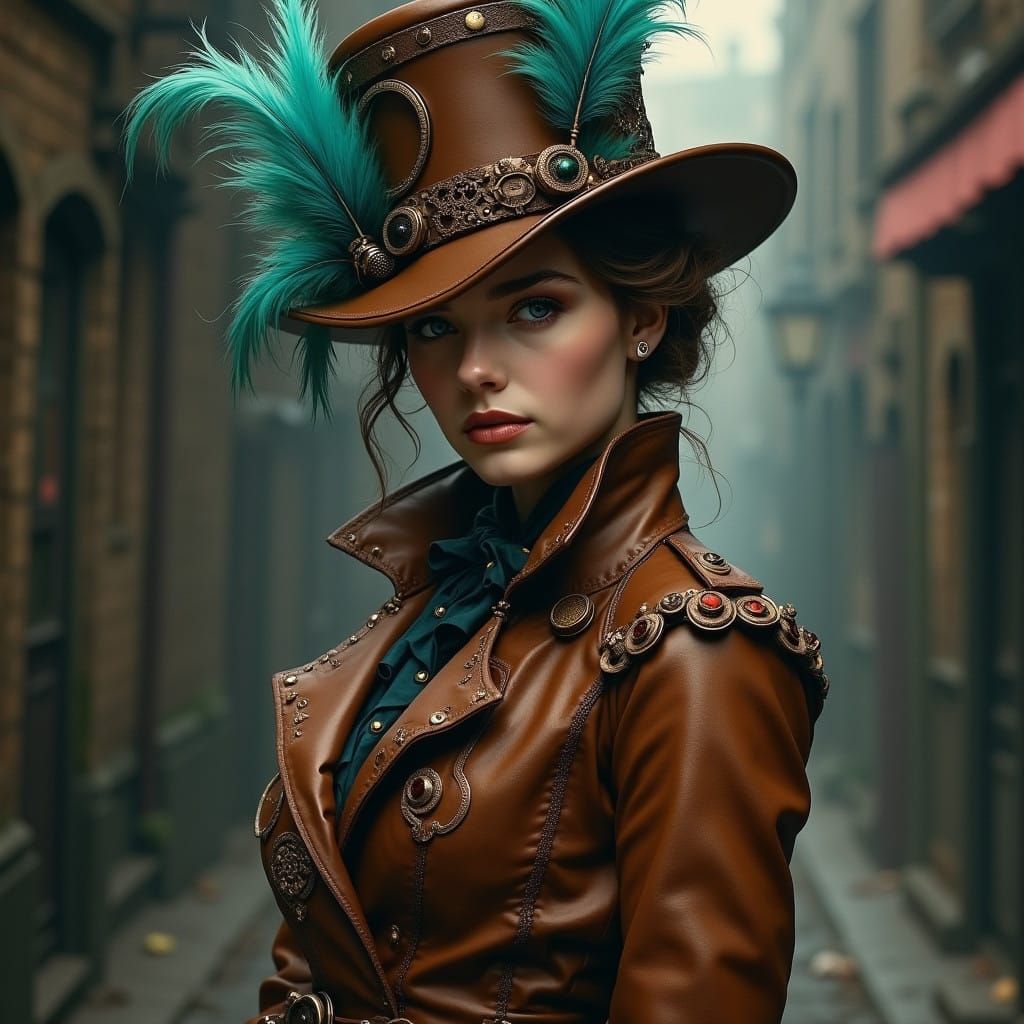 Steampunk Siren in Atmospheric Victorian Alley