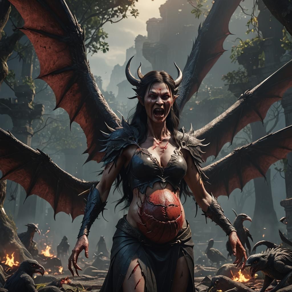 Horrific Manananggal Eating Baby in 3D Game Style