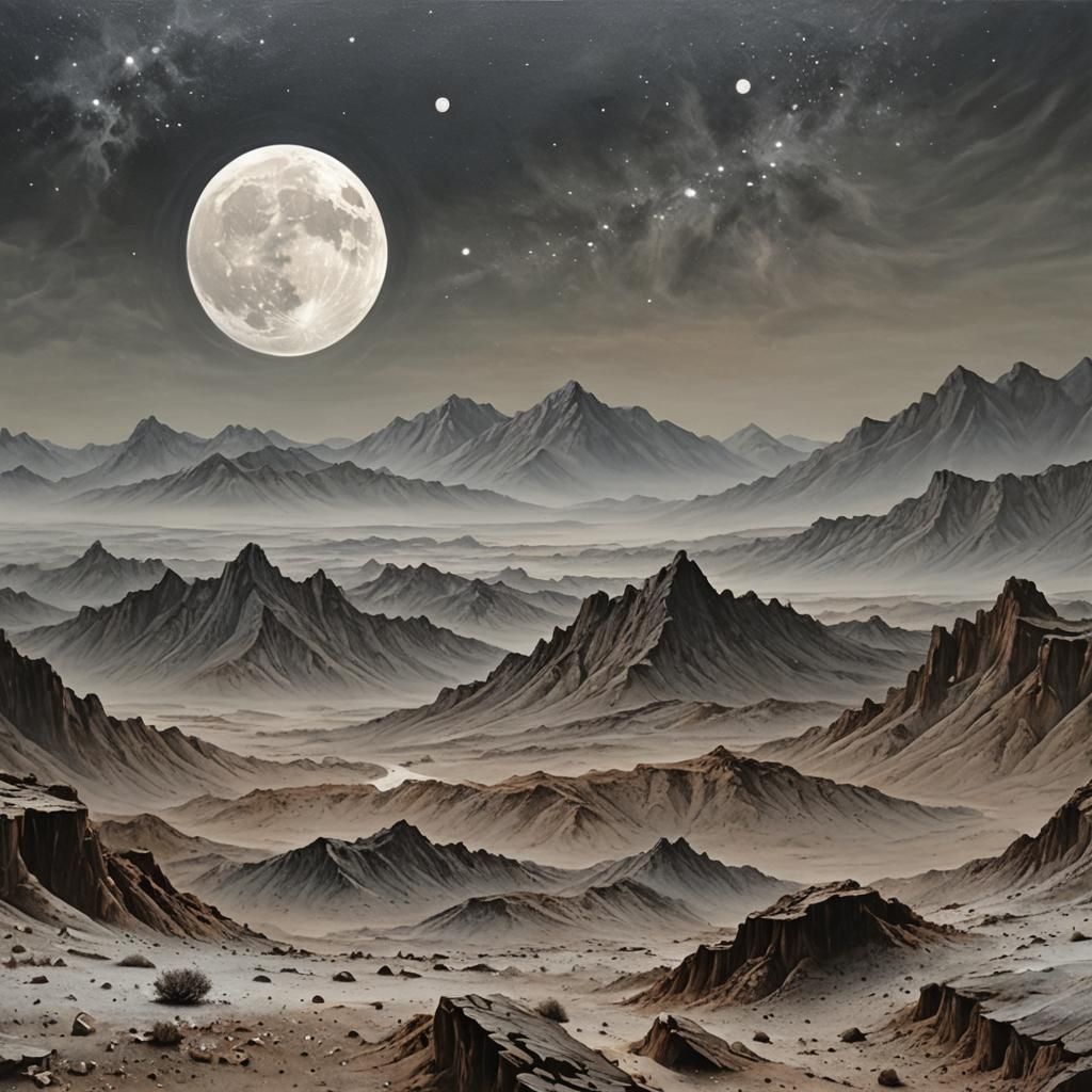 Elegant Acrylic Art Moonscape Matte Painting