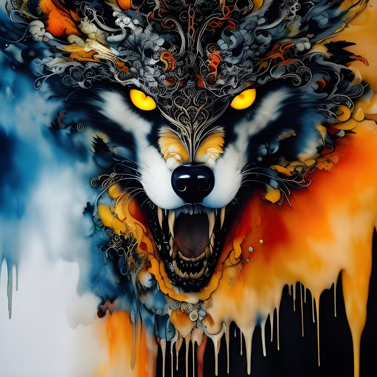 Terrifying Ghost Wolf in Liquid Watercolor Style