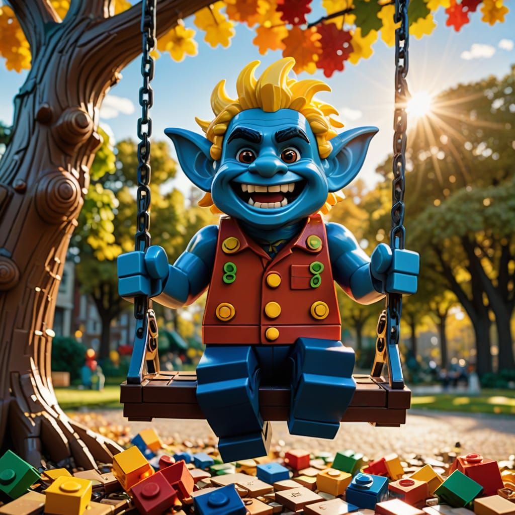 Lego Troll on a Swing: Comic Book Style